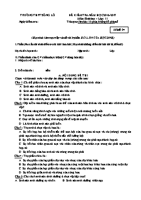 Đề kiểm tra 15 phút lần 2 môn Sinh học Lớp 11 - Mã đề 04 - Năm học 2016-2017 - Trường THPT Sông Lô
